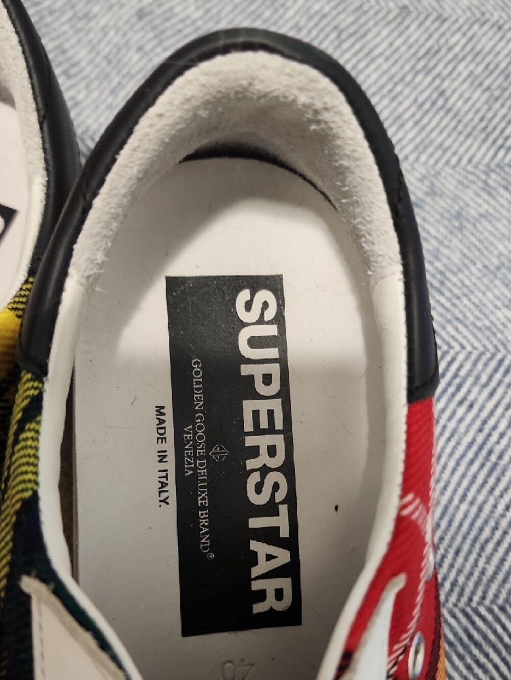 Golden Goose Superstar Plaid Low-Top Sneakers with Blue Laces - Picture 4 of 13
